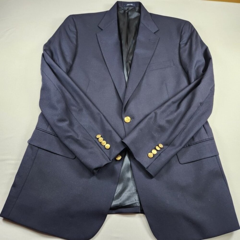 Hart Schaffner & Marx Blazer Mens 44L Navy Wool Gold Buttons 2 Button Sport Coat